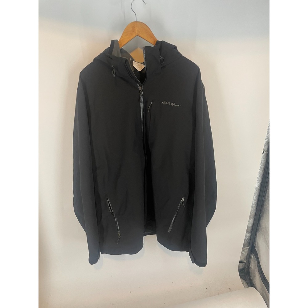 Eddie Bauer Cloud Cap Stretch Full Zip Hooded Rain Jacket Black Size TXL